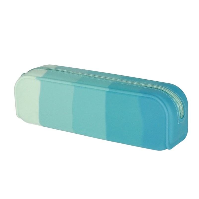 Penar scolar din silicon, compartiment dreptunghiular, inchidere fermoar, turcoaz - imagine 3